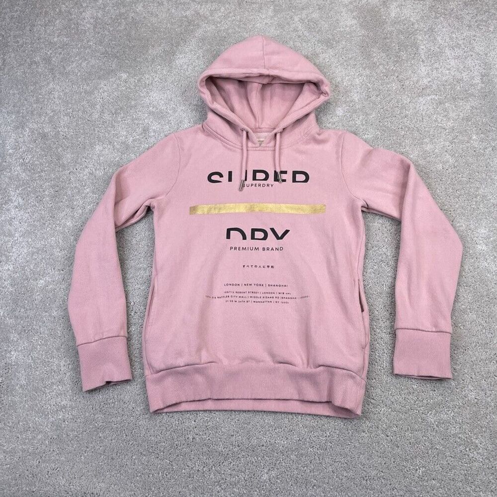 Superdry Pink Hoodie with Black and Gold Accents